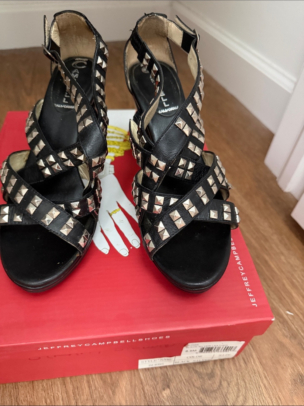 Jeffrey Campbell Burbs Black Studded Leather Platform Heels 81/2 Rare style